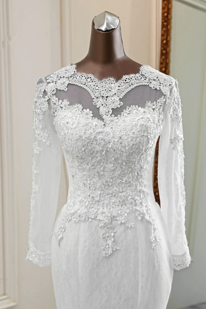 Elegantes langes Meerjungfrau-Brautkleid aus Tüll mit Juwelen und Ärmeln