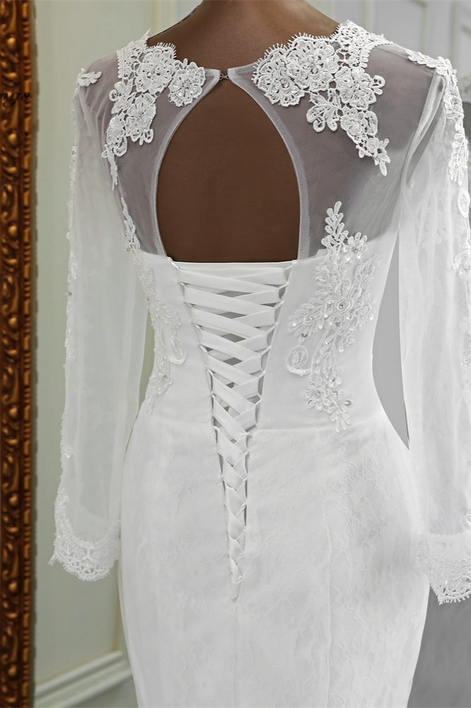Elegantes langes Meerjungfrau-Brautkleid aus Tüll mit Juwelen und Ärmeln