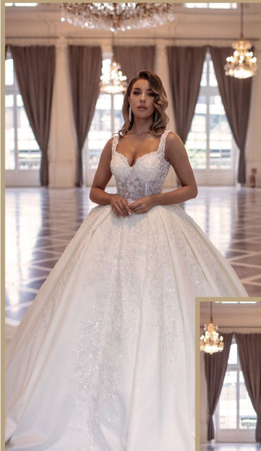 Elegante Lange Prinzessin A-linie Ärmellose Brautkleider Mit Spitze