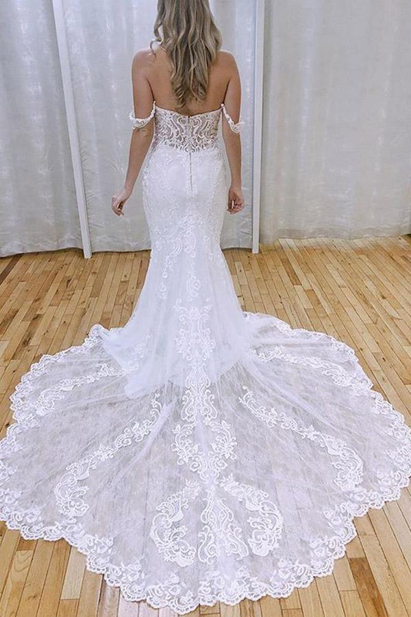 Elegant Mermaid Off the Shoulder Lace Wedding Dresses with Appliques