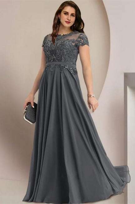 Vestidos elegantes de dama de honor con mangas casquillo, corte A y talla grande, vestidos para madre de la novia