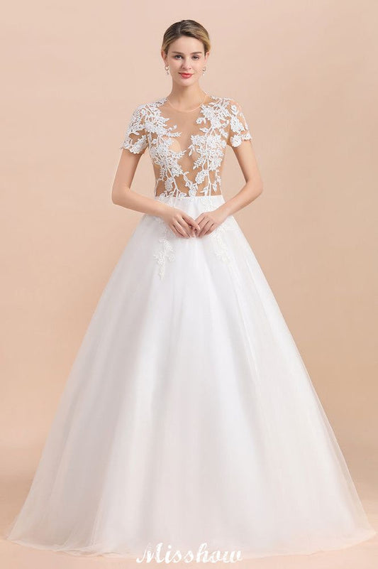 Elegantes kurzärmliges Ballkleid mit weißen Spitzenapplikationen