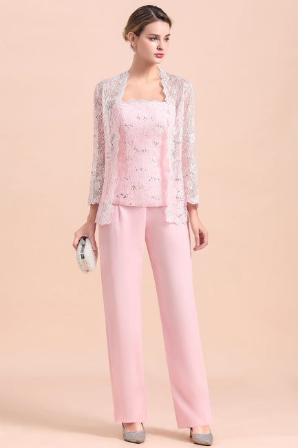 Elegante mono de madre de la novia con apliques sin tirantes y mangas largas cruzadas