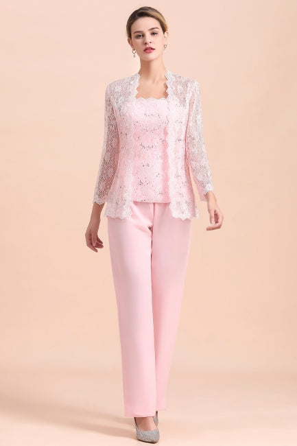 Elegante mono de madre de la novia con apliques sin tirantes y mangas largas cruzadas