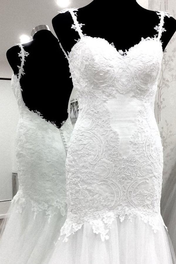 Elegante Träger Meerjungfrau Weiß Langes Brautkleid Brautkleid