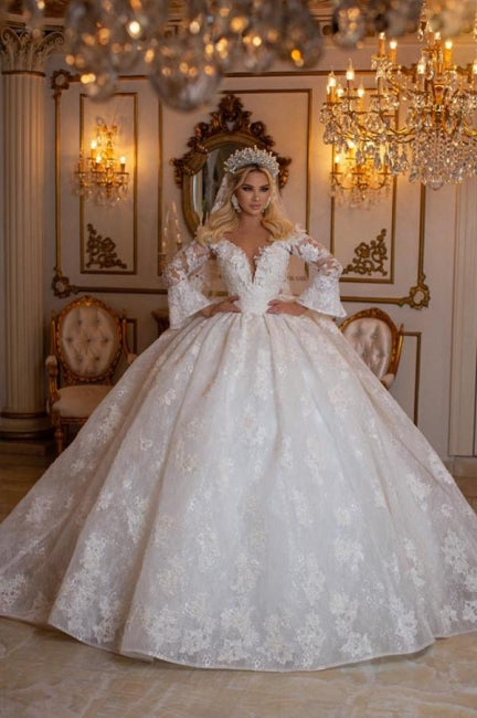 Elegantes Schatz-Langen Ärmeln Ballkleid Spitze Brautkleider Brautkleider