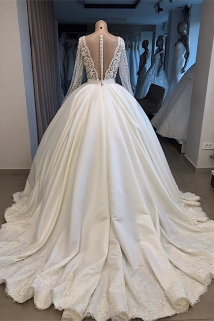 Elegantes Brautkleid mit Ärmeln Prinzessin Brautkleid weiß