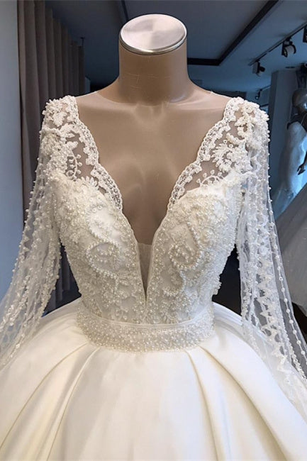 Elegantes Brautkleid mit Ärmeln Prinzessin Brautkleid weiß