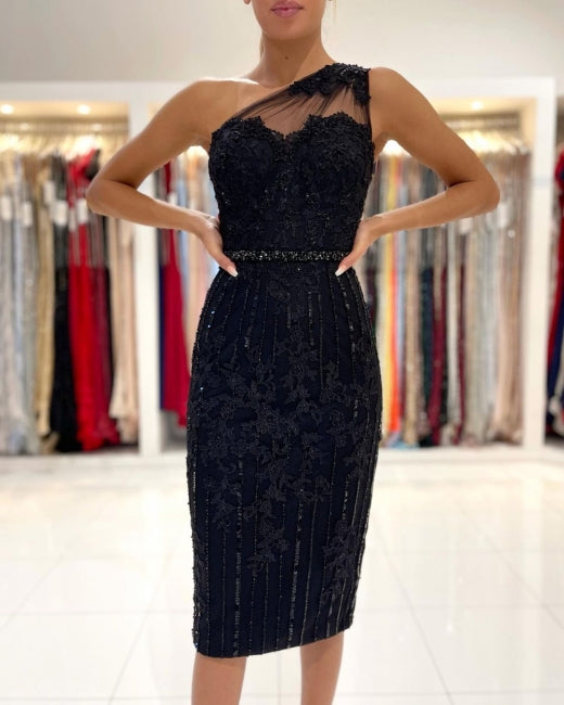 Vestidos de noche Vestidos de cóctel negros cortos con encaje