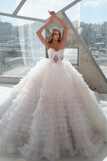 Extravagante A-Linie Prinzessin Ärmellose Brautkleider mit Kristall