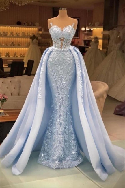 Extravagante Abendkleider Lang Spitze | Ballkleider Blau