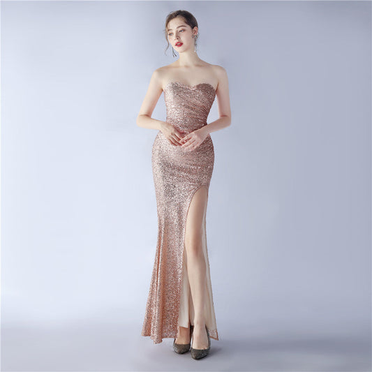 Heavy Industry Shrink Fold Wrinkle Craft Simple Retro Tube Top Evening Dress