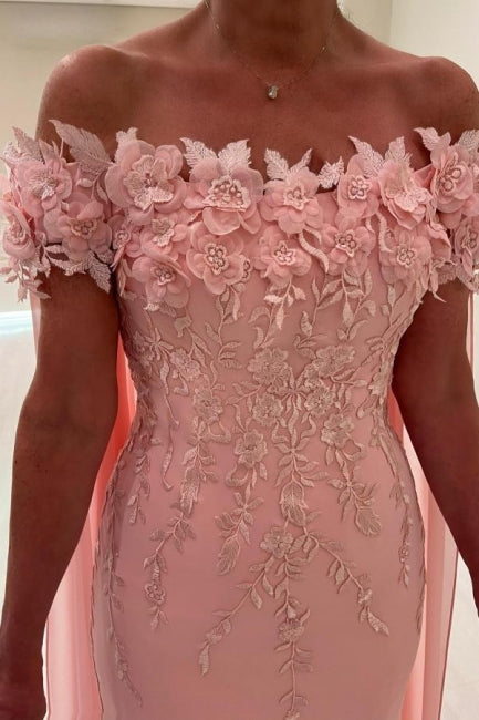 Fabuloso vestido de encaje con hombros descubiertos para madre de la novia, sin mangas, color rosa, con apliques