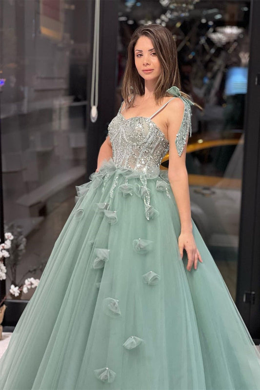 Fabuloso vestido de novia de tul con lentejuelas, corte A, sin mangas y escote corazón hasta el suelo