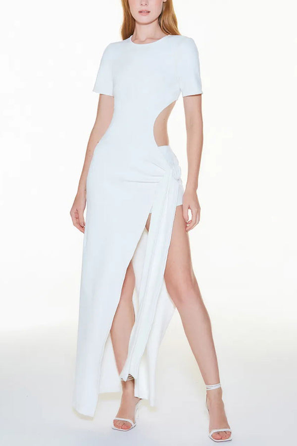 Holiday Party Maxikleid aus Rippstrick mit Cut-out-Taillenträgern und Schlitz