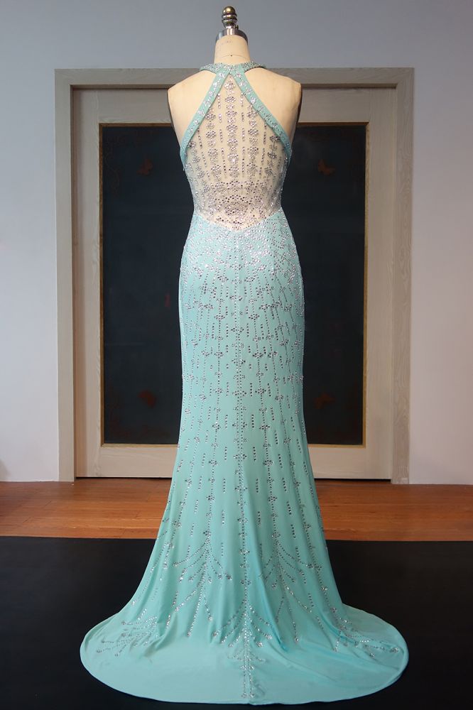 Vestidos de fiesta largos hasta el suelo con escote halter y espalda con lentejuelas