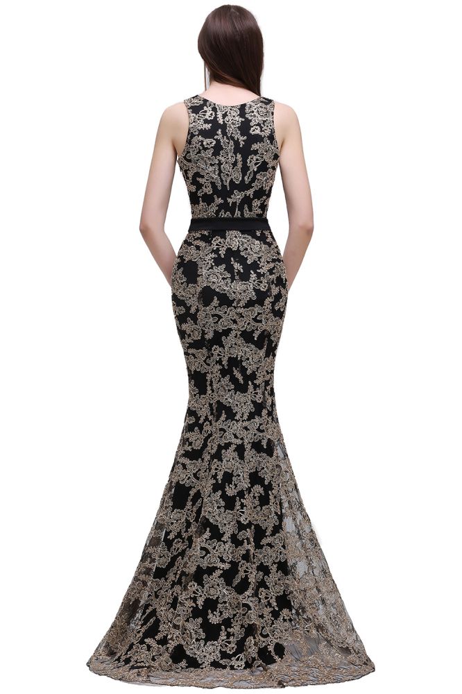 Vestidos de noche de encaje con escote redondo y corte tubo hasta el suelo