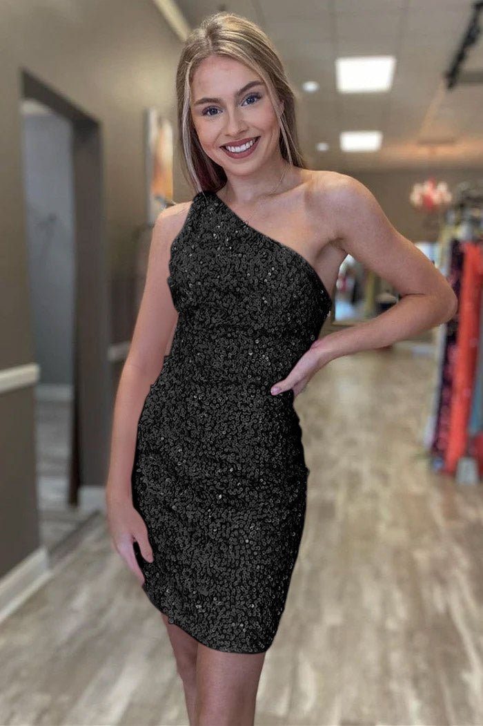 Vestido de fiesta con lentejuelas y un solo hombro