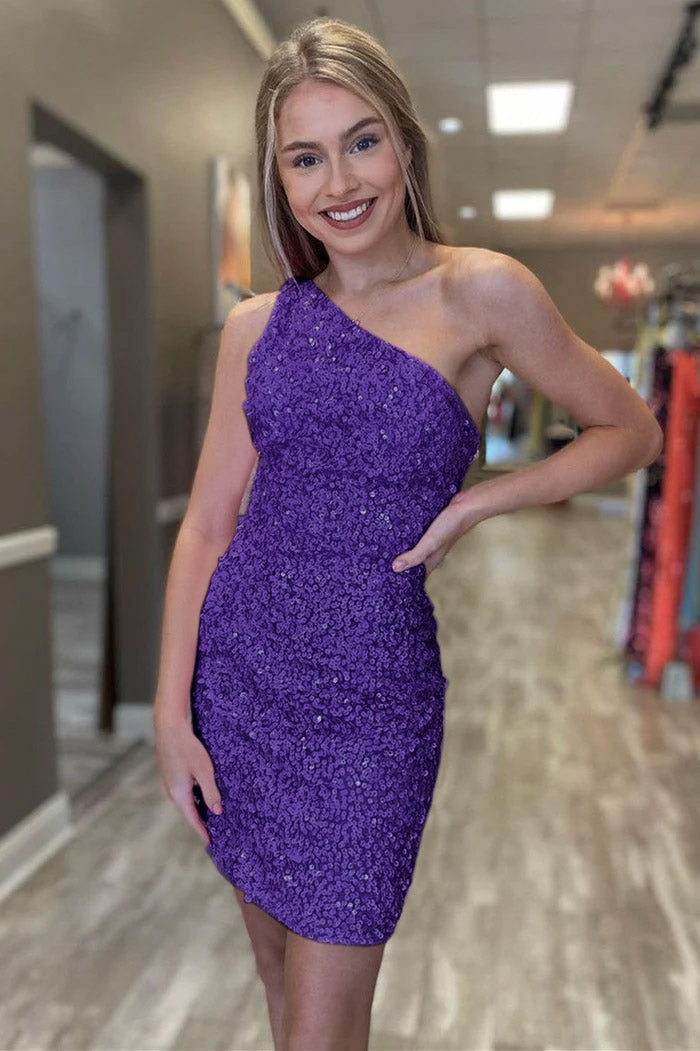 Vestido de fiesta con lentejuelas y un solo hombro