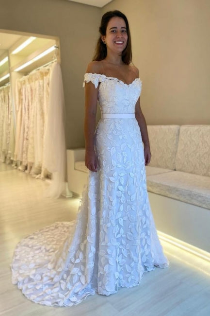 Hermosos vestidos de novia blancos sin mangas con escote en forma de A y encaje con apliques en la espalda abierta