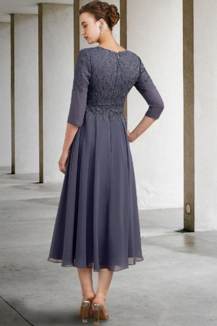 Wunderschönes A-Linien-Kleid für die Brautmutter, Spitze, V-Ausschnitt, 3/4-Ärmel, Brautjungfernkleider mit Applikationen