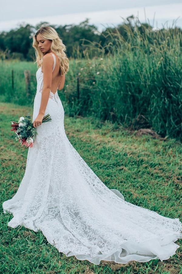 Wunderschöne Spitze Elfenbein Meerjungfrau Sweetheart Rustikale Brautkleider