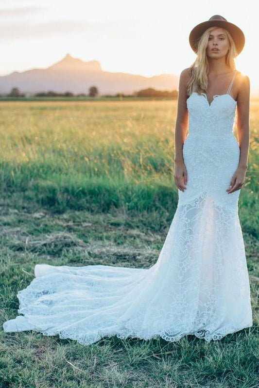 Gorgeous Lace Ivory Mermaid Sweetheart Rustic Wedding Dresses