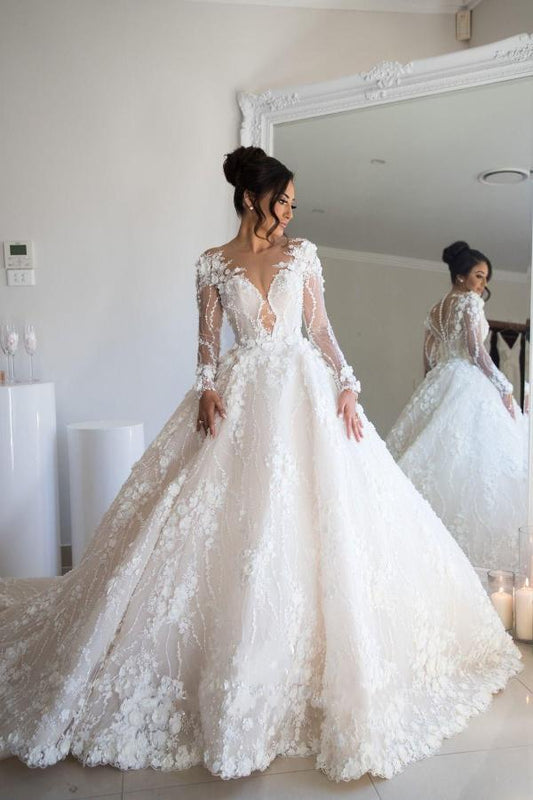 Wunderschönes langes A-Linien-Brautkleid mit Herzausschnitt, Tüllspitze und offenem Rücken und Ärmeln