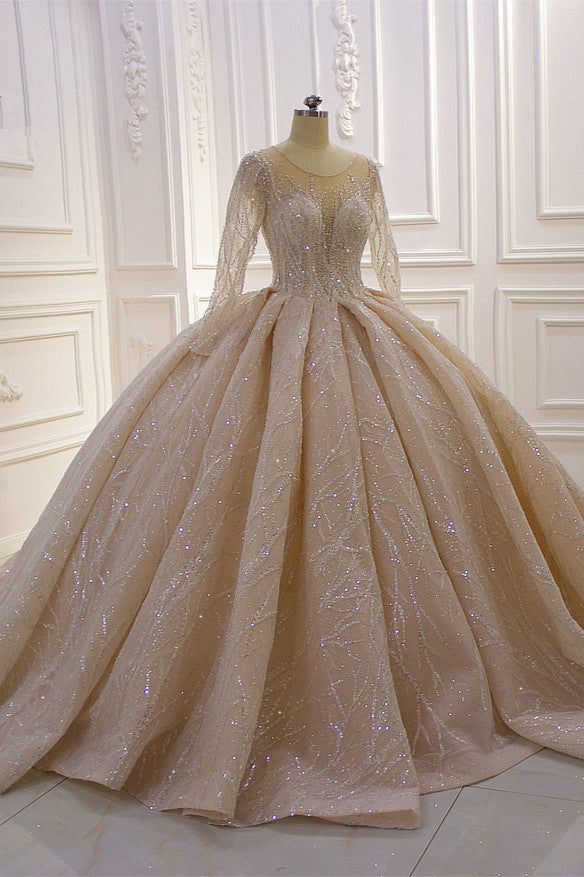Wunderschönes langes Ballkleid im Bateau-Stil mit Kristallen und Ärmeln