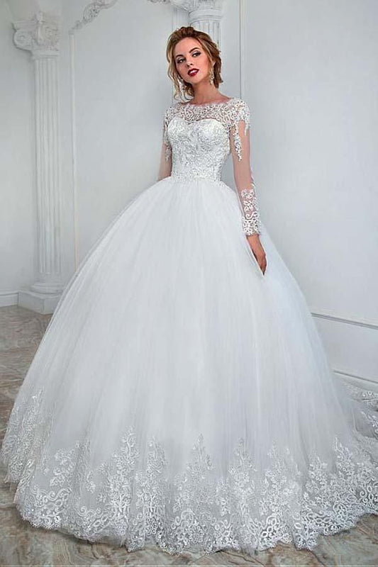 Wunderschönes langes Ballkleid mit Juwelen-Tüllspitze und Ärmeln