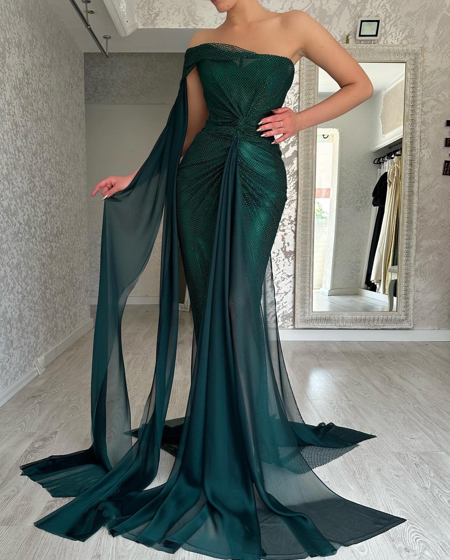 Gorgeous Long Dark Green Mermaid Sleeveless Prom Dresses With Slit