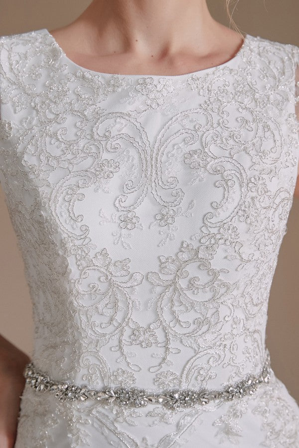 Gorgeous Long Mermaid Jewel Tulle Lace Wedding Dress