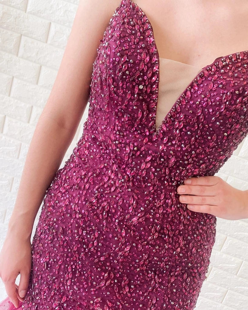 Wunderschönes Meerjungfrau-Ballkleid mit V-Ausschnitt und rückenfreiem Tüll und Perlen