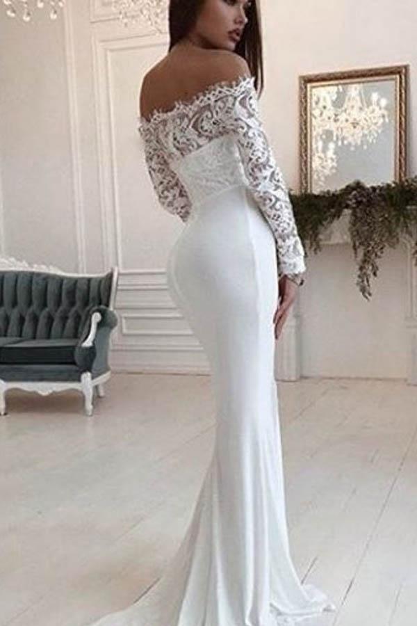 Wunderschönes weißes langes Meerjungfrau-Brautkleid mit U-Ausschnitt