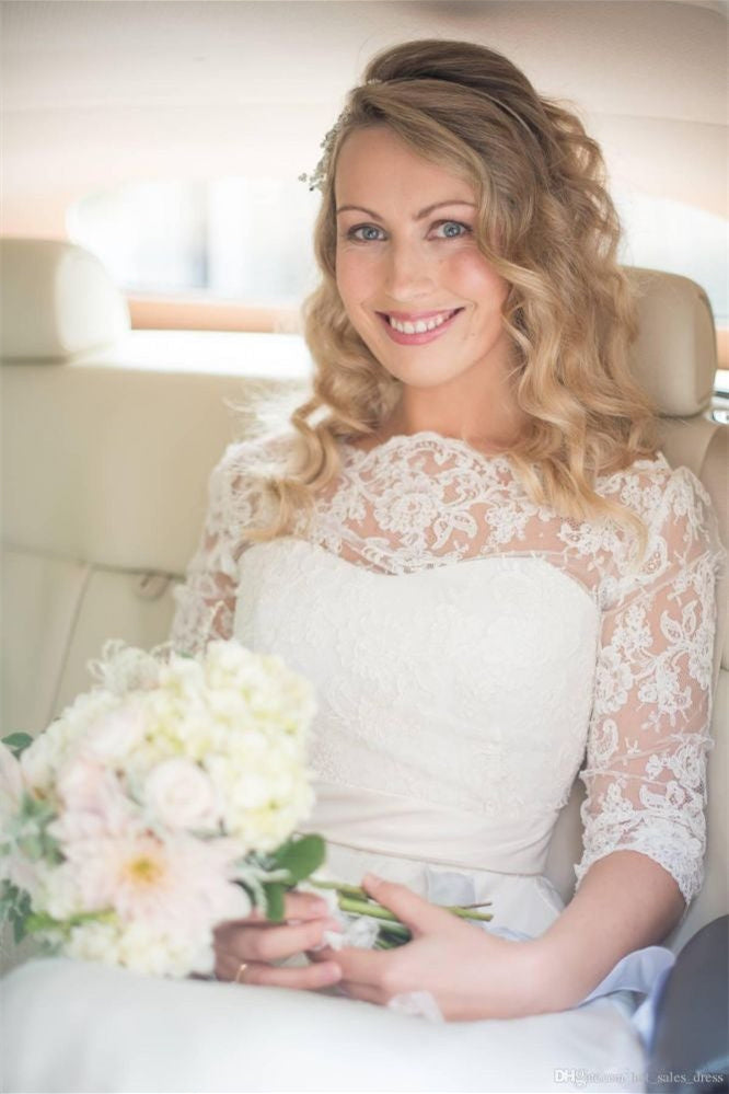 Halbarm Spitzen Brautkleid Off-the-ShoulderV Zurück Bohemian Brautkleid