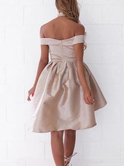 High Low Off-Shoulder Plissee Satin Homecoming Kleid