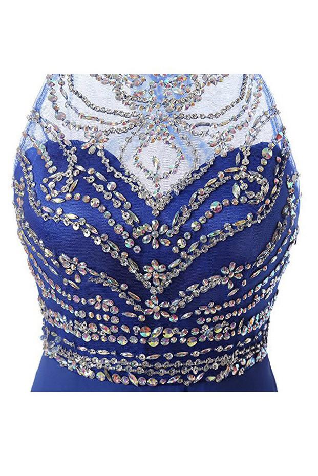 Blaue A-Linie Chiffon Perlen Homecoming Kleider, Kurze Ballkleider