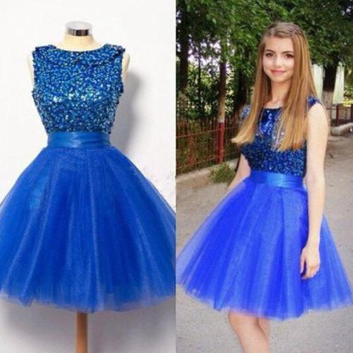 Royal Blue Short A-Line Shinny Prom Dresses, Homecoming Dress For Girls