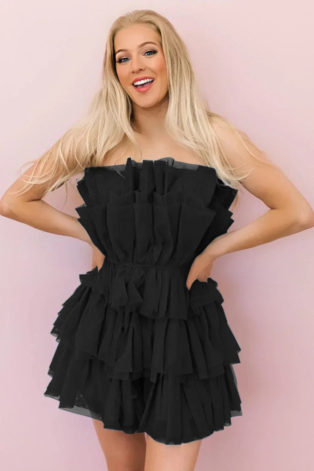 Hailey | Vestido de fiesta corto sin tirantes y corte A