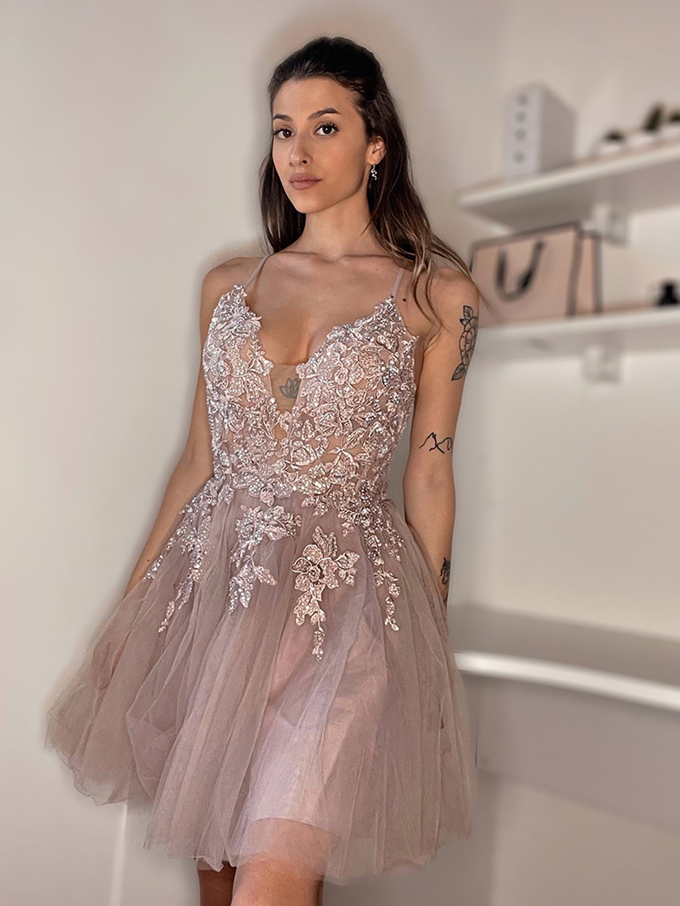 A Line Applique BlushTulle Short Homecoming Dress – YOYOCAMP