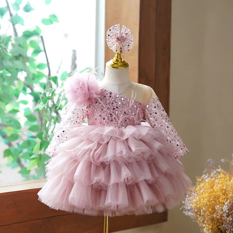 Sequins Tulle Knee-length Baby Girl Dress