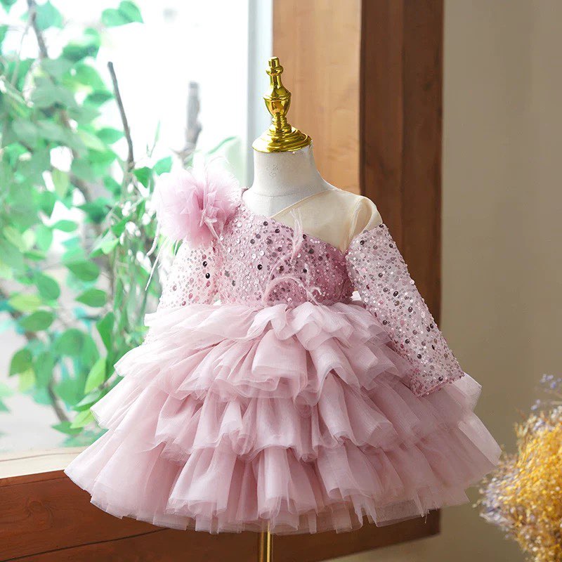 Sequins Tulle Knee-length Baby Girl Dress