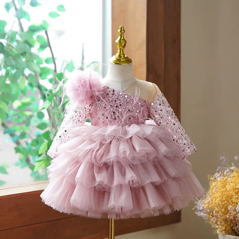 Sequins Tulle Knee-length Baby Girl Dress