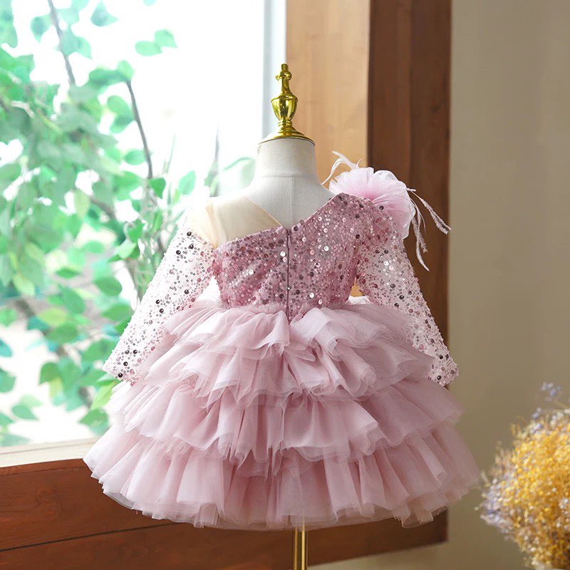 Sequins Tulle Knee-length Baby Girl Dress