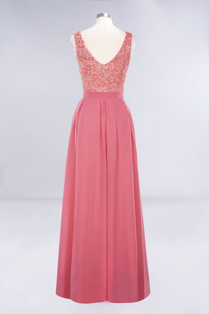 Vestidos de fiesta sencillos con volantes y encaje floral | Vestidos de noche coral sin mangas y corte A