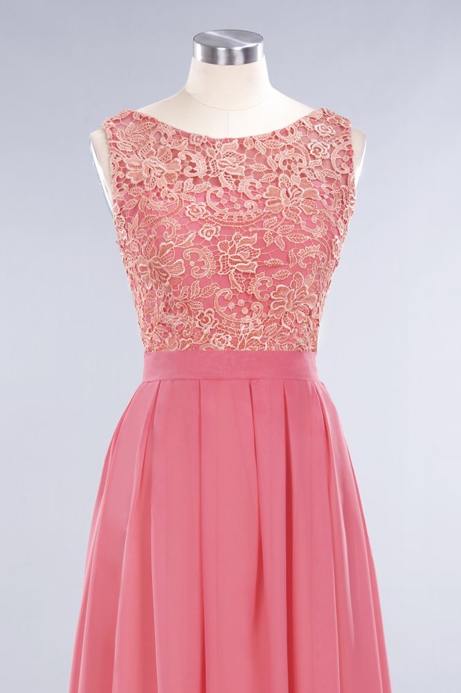 Vestidos de fiesta sencillos con volantes y encaje floral | Vestidos de noche coral sin mangas y corte A
