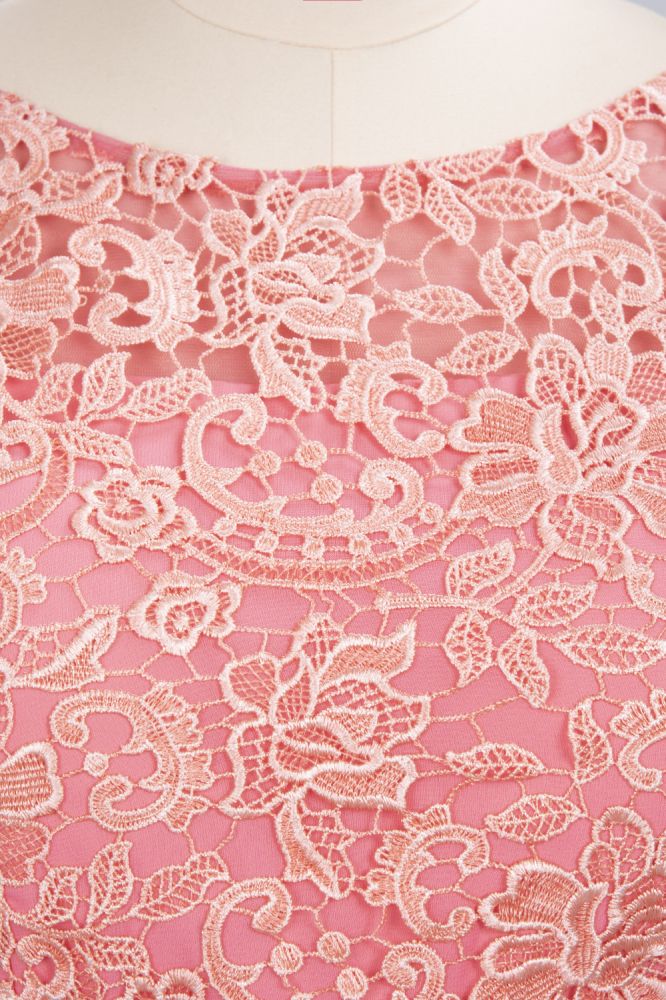 Vestidos de fiesta sencillos con volantes y encaje floral | Vestidos de noche coral sin mangas y corte A