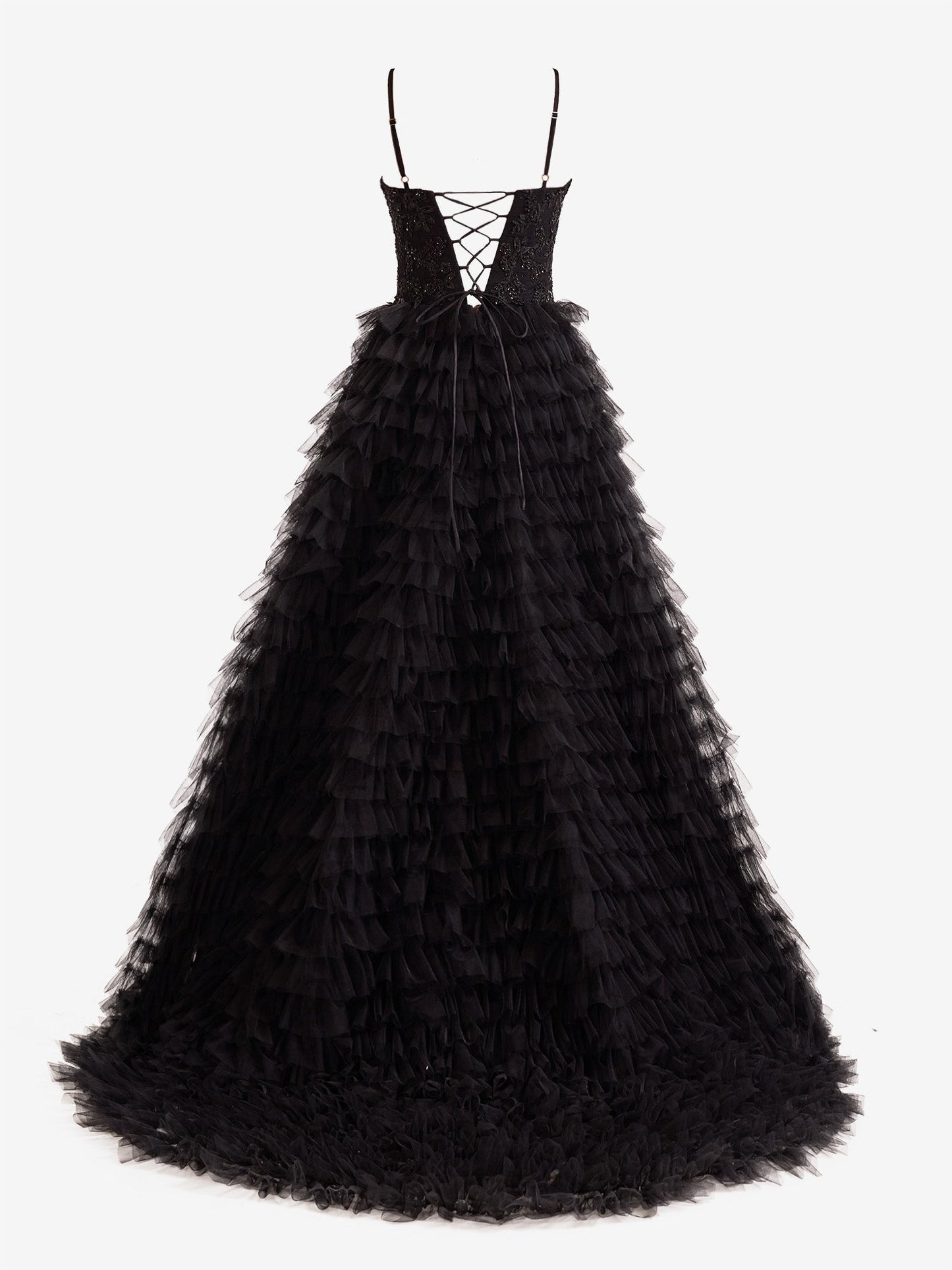 A-Line Tiered Sequins Tulle Long Prom Dress