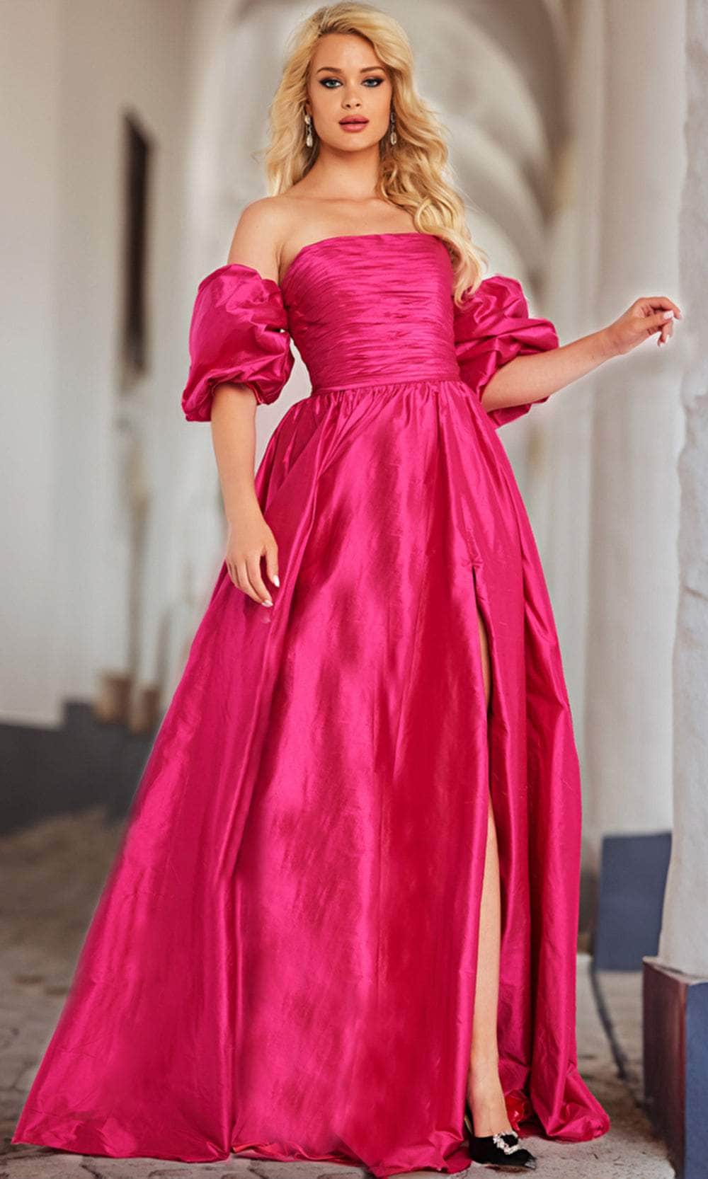 Vestido de tafetán con mangas abullonadas y corte A