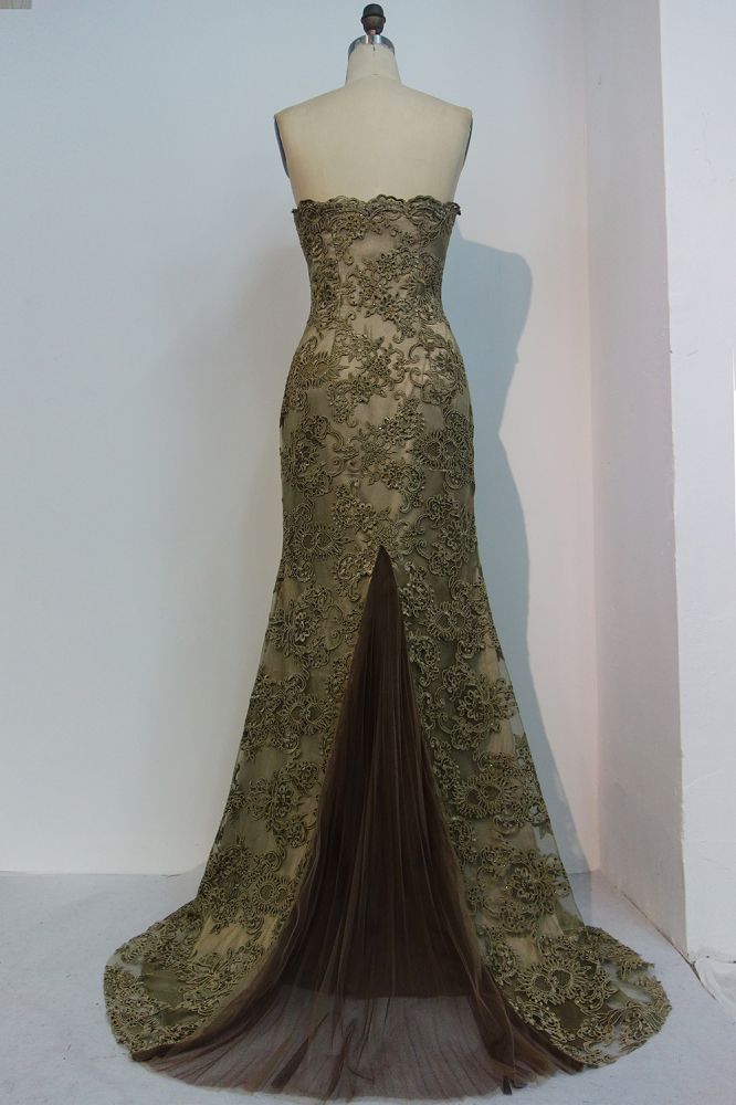 Vestidos de fiesta de encaje sin tirantes, corte sirena, escote corazón, hasta el suelo